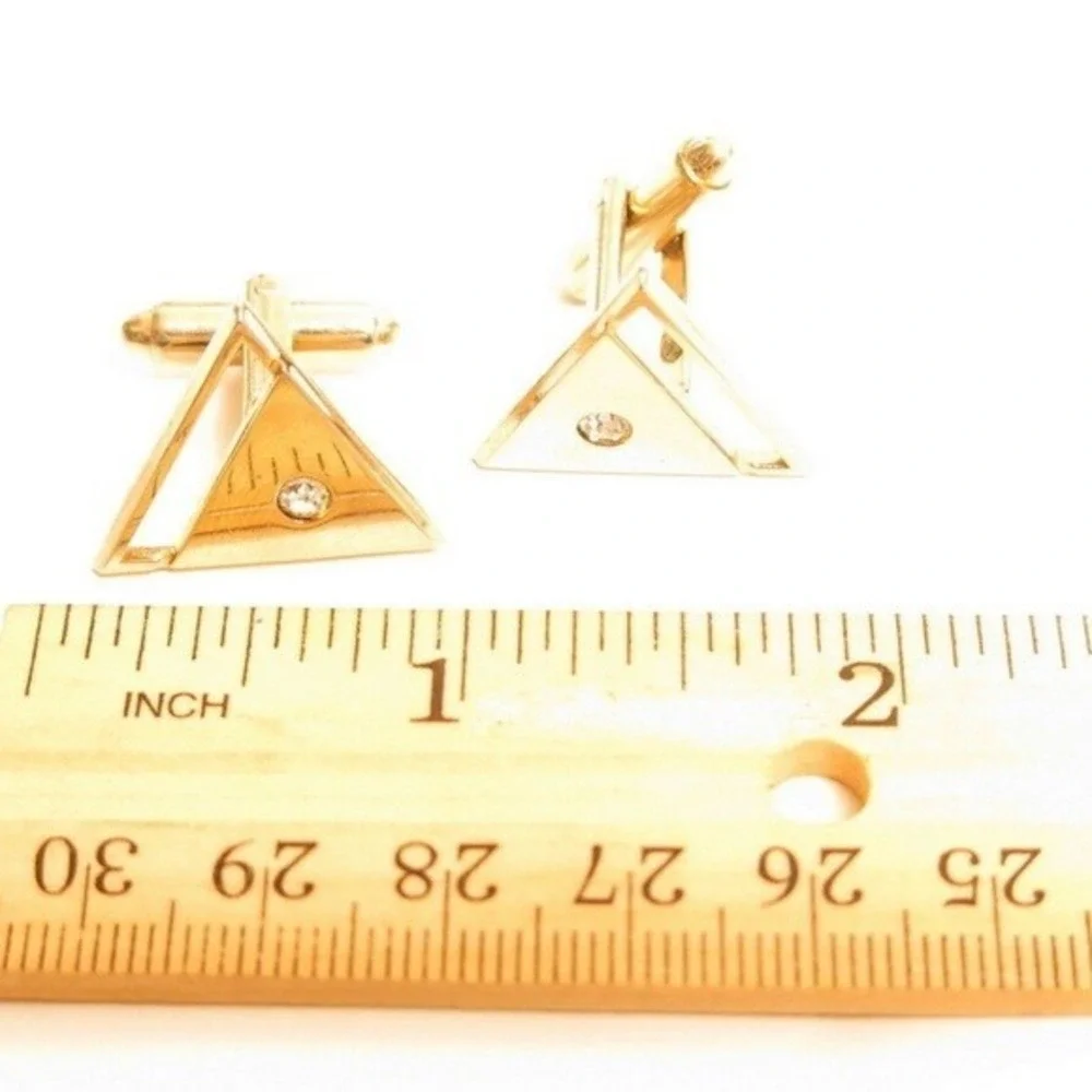 Vintage‎ Triangle Rhinestone Gold Plated Cufflinks